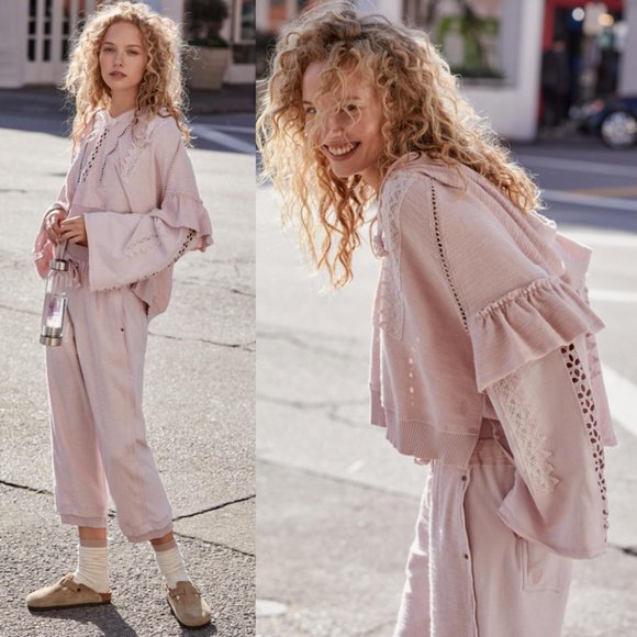 NEW Free People Heartbeat Ruffle Lace Hoodie $148 - Picture 4 of 9